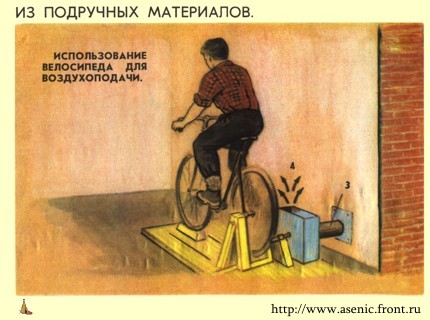 Из подручных средств. Использование велосипеда для водухоподачи.
