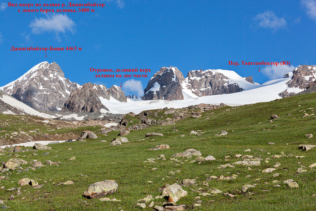 Фото 3. Вид вверх по долине р. Джангибайтор с левого борта долины (3400 м)