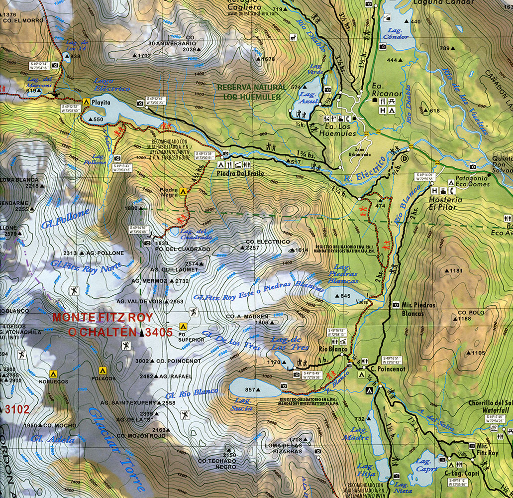 Карта PN Los Glaciares — Zona Norte, север