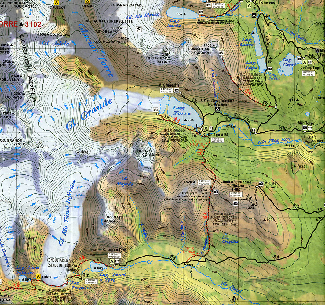 Карта PN Los Glaciares — Zona Norte, юг