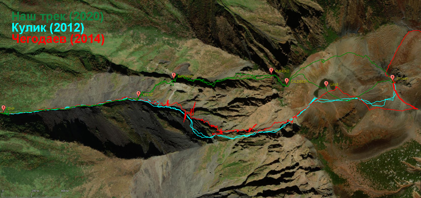 Наложение треков маршрута на Стокап на спутниковые снимки Maxar